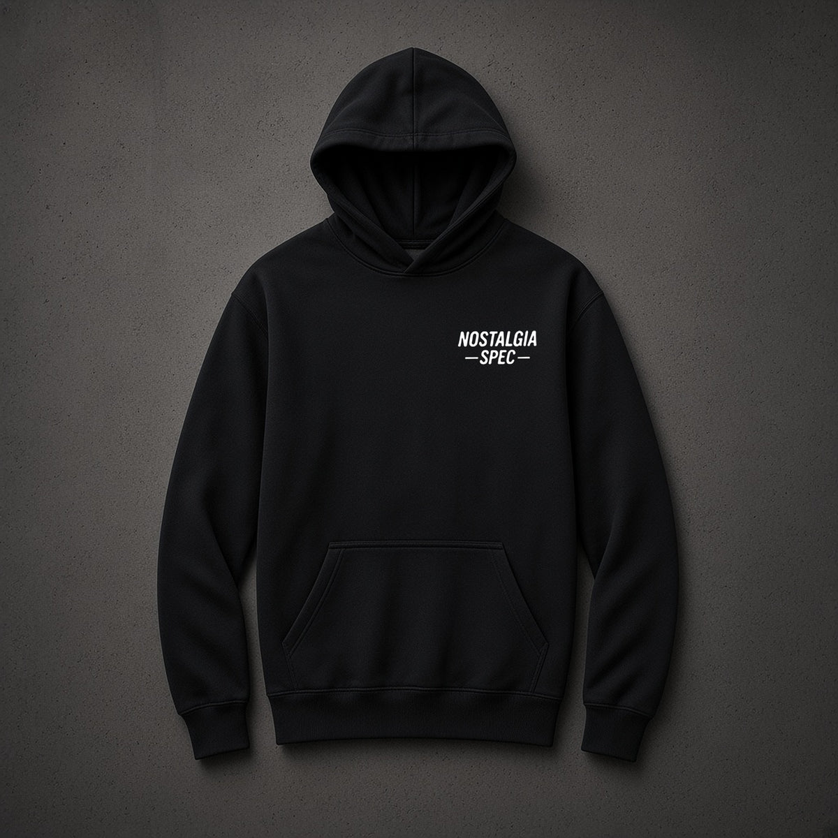 Nostalgia Spec Classic Hoodie, front overhead product photo