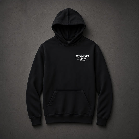 Nostalgia Spec Classic Hoodie, front overhead product photo