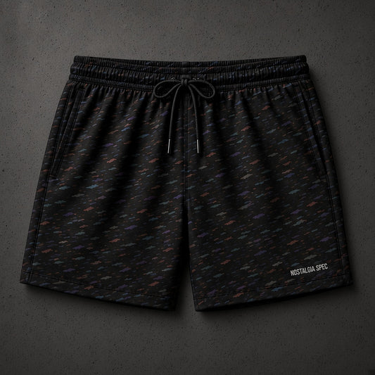 Nostalgia Spec Confetti Throwback Shorts, overhead product photo