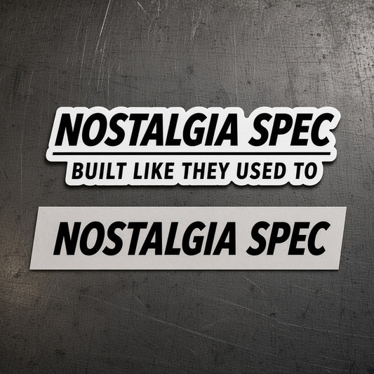 Nostalgia Spec Sticker Pack on a steel workbench